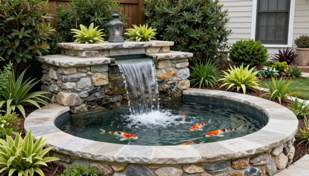 Custom water feature and pond in White GA outdoor living space Custom water feature and pond in White GA outdoor living space
