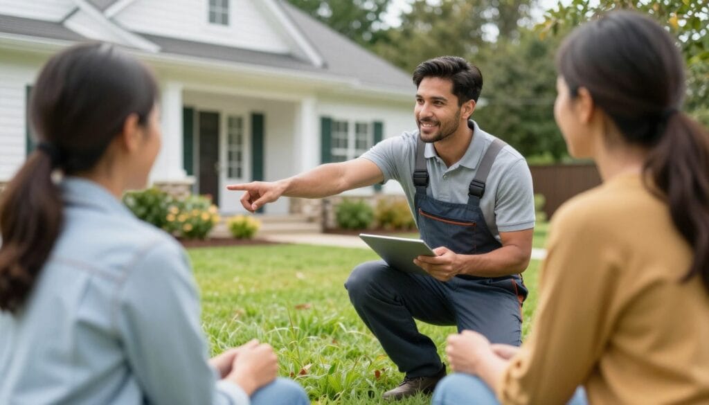 Homeowner consultation about sod installation questions and care requirements
