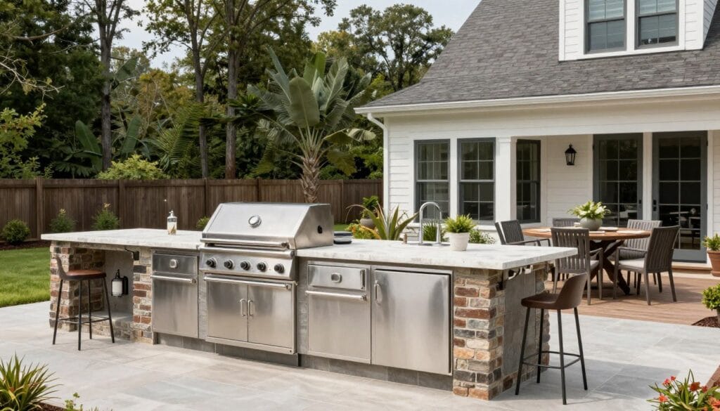 Outdoor kitchen with grill and dining area in White GA Outdoor kitchen with grill and dining area in White GA