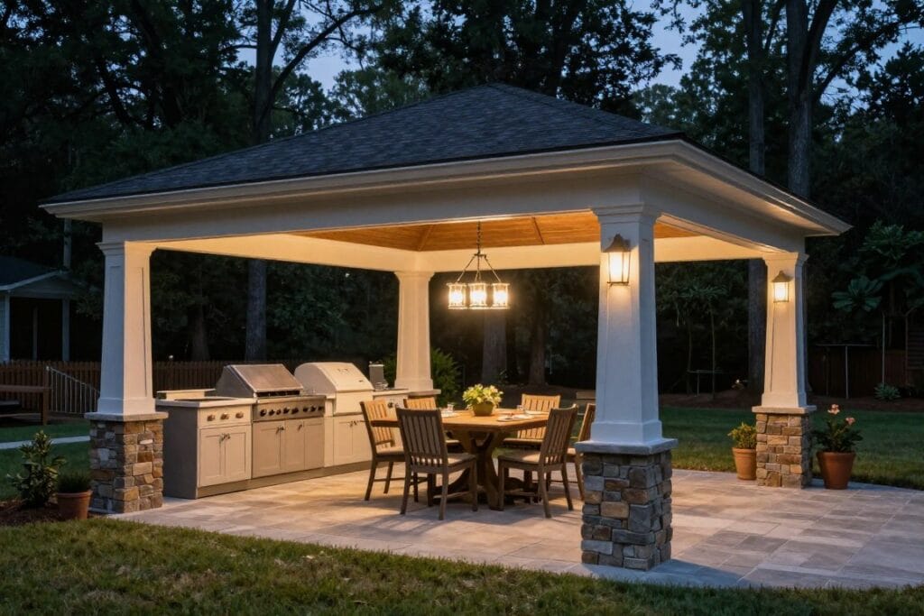 Pavilion with outdoor kitchen and dining area in White GA Pavilion with outdoor kitchen and dining area in White GA
