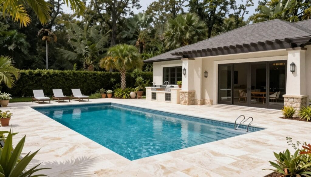 Resort-style pool with patio and outdoor living area in White Georgia Resort-style pool with patio and outdoor living area in White Georgia
