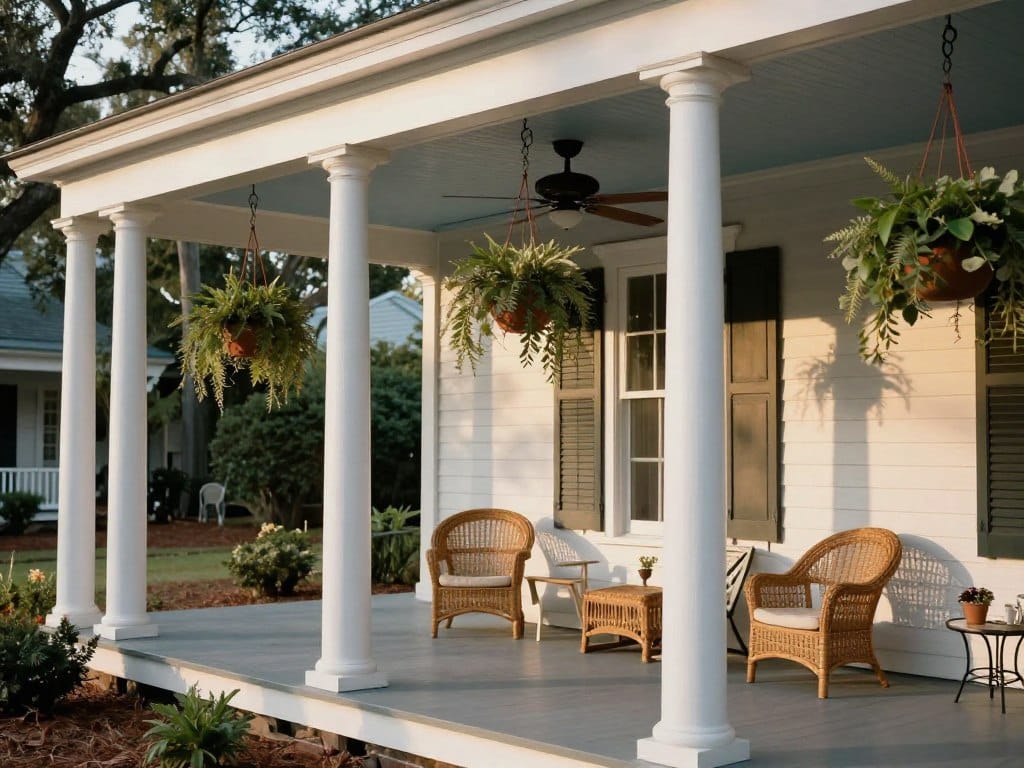 Southern style covered porch with outdoor furniture in White GA Southern style covered porch with outdoor furniture in White GA