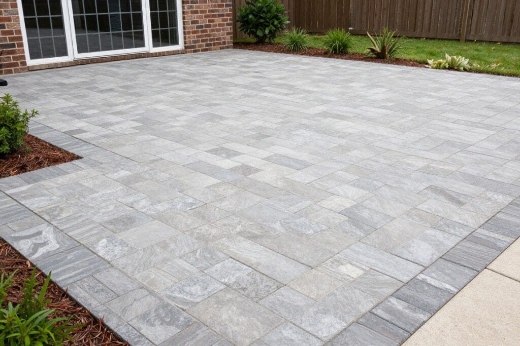 Stone paver patio installation in White Georgia backyard Stone paver patio installation in White Georgia backyard