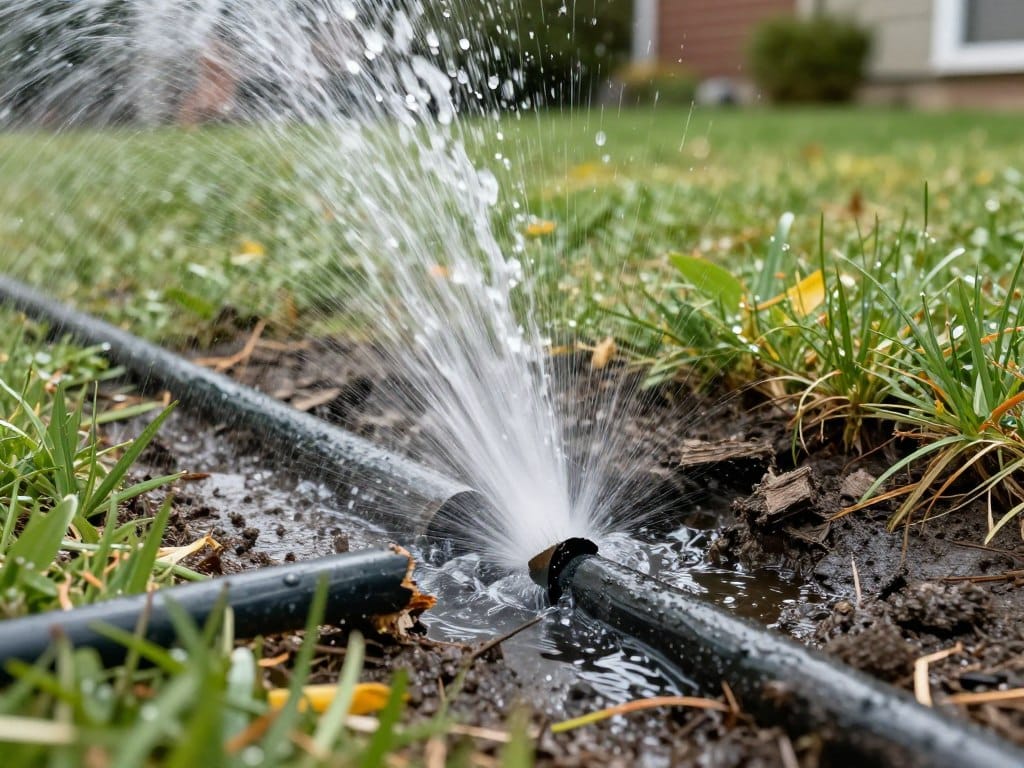 Irrigation system leak wasting water and increasing utility bills