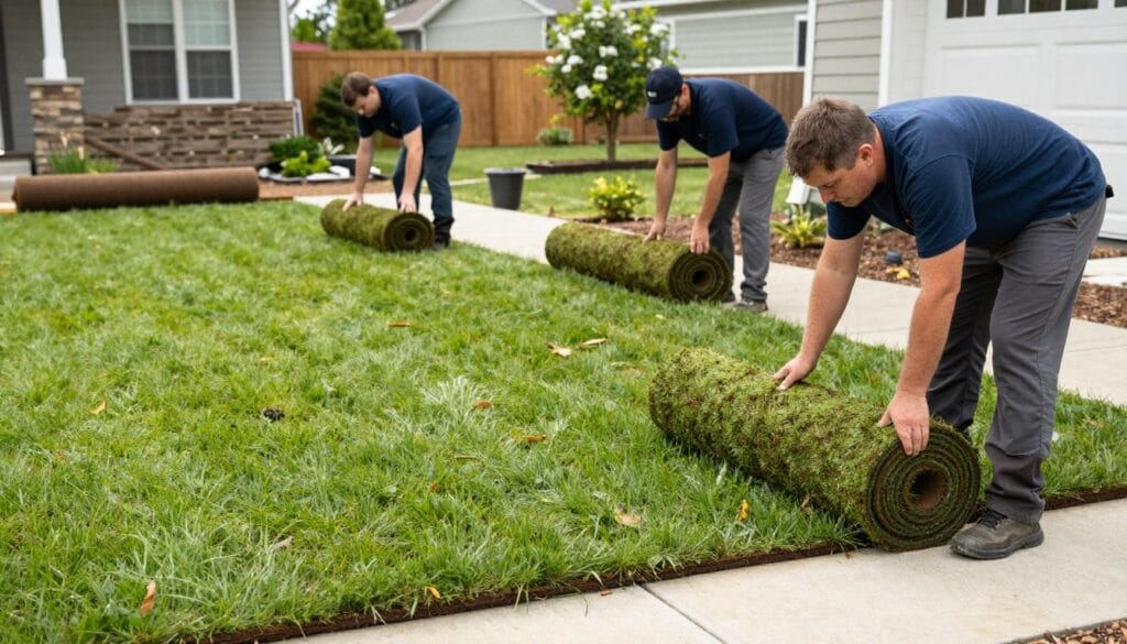 Professional sod installation on residential property
