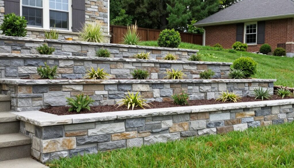 Retaining wall installation with landscaping in Woodstock