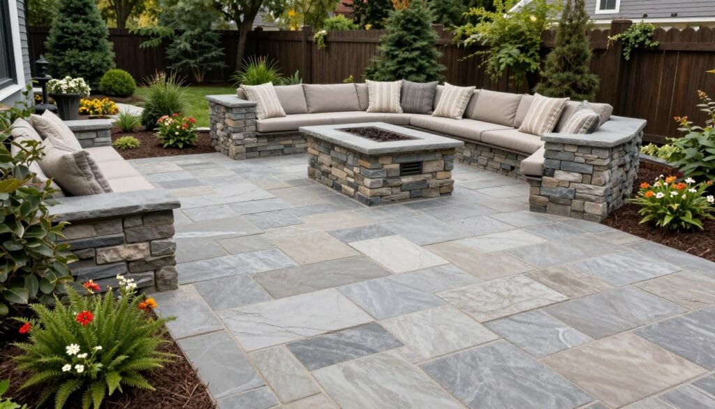 Stone patio construction in Woodstock