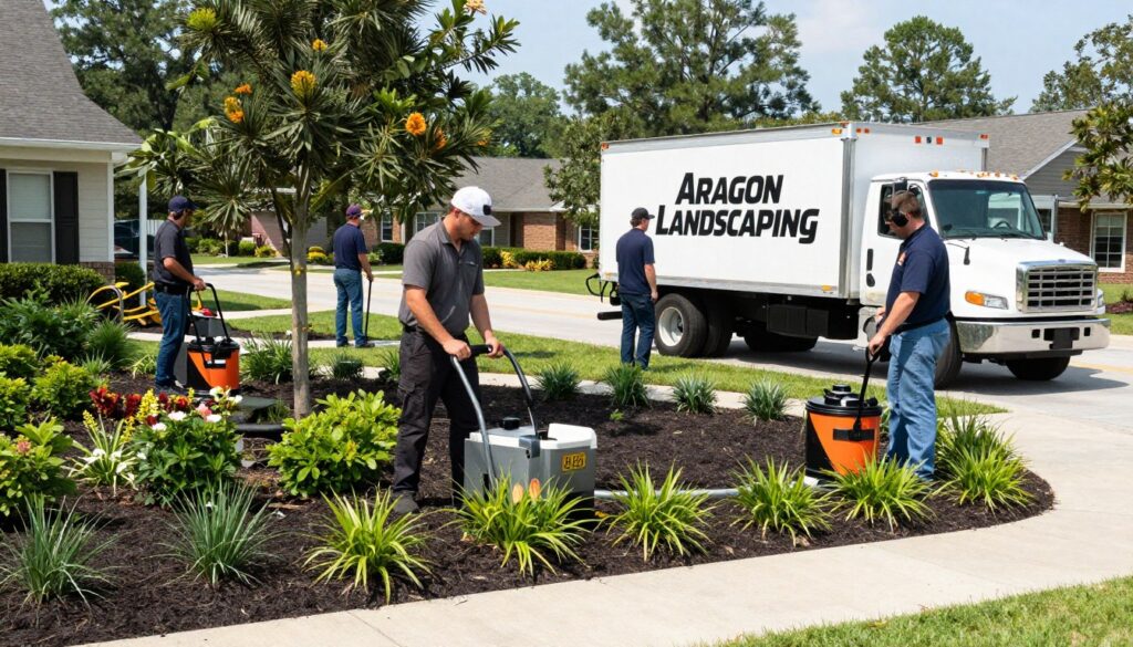 Aragon Landscaping team providing commercial services in Woodstock Georgia
