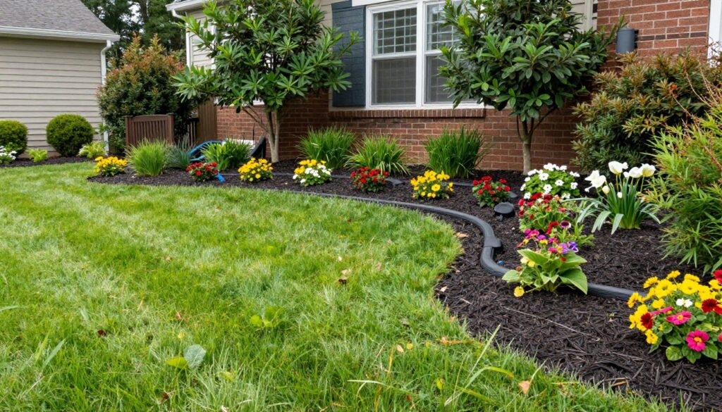 Beautiful residential landscape with integrated irrigation and drainage systems