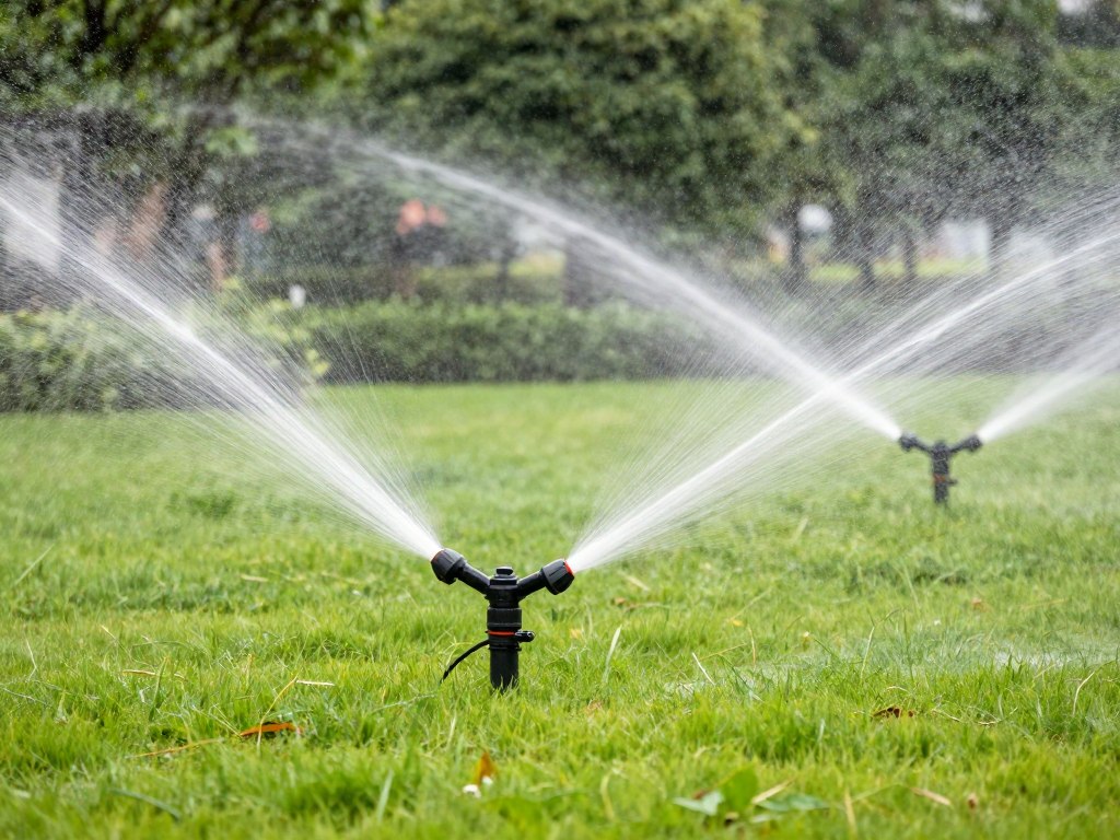 Commercial irrigation system installation on business property in Woodstock
