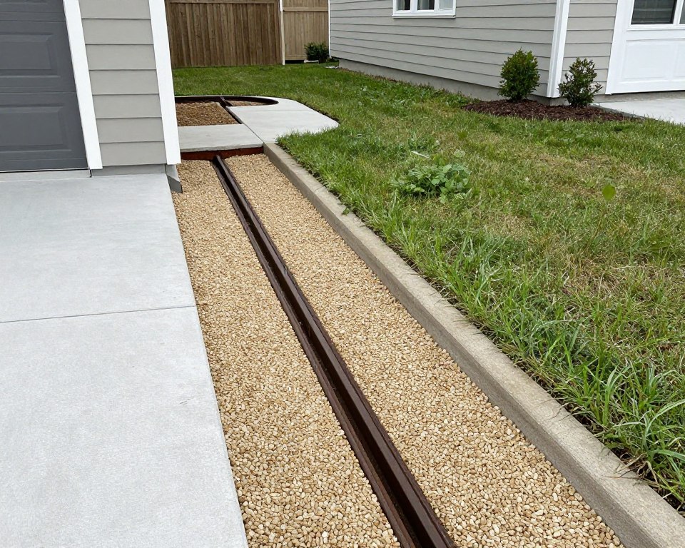 Completed French drain installation protecting Woodstock home foundation