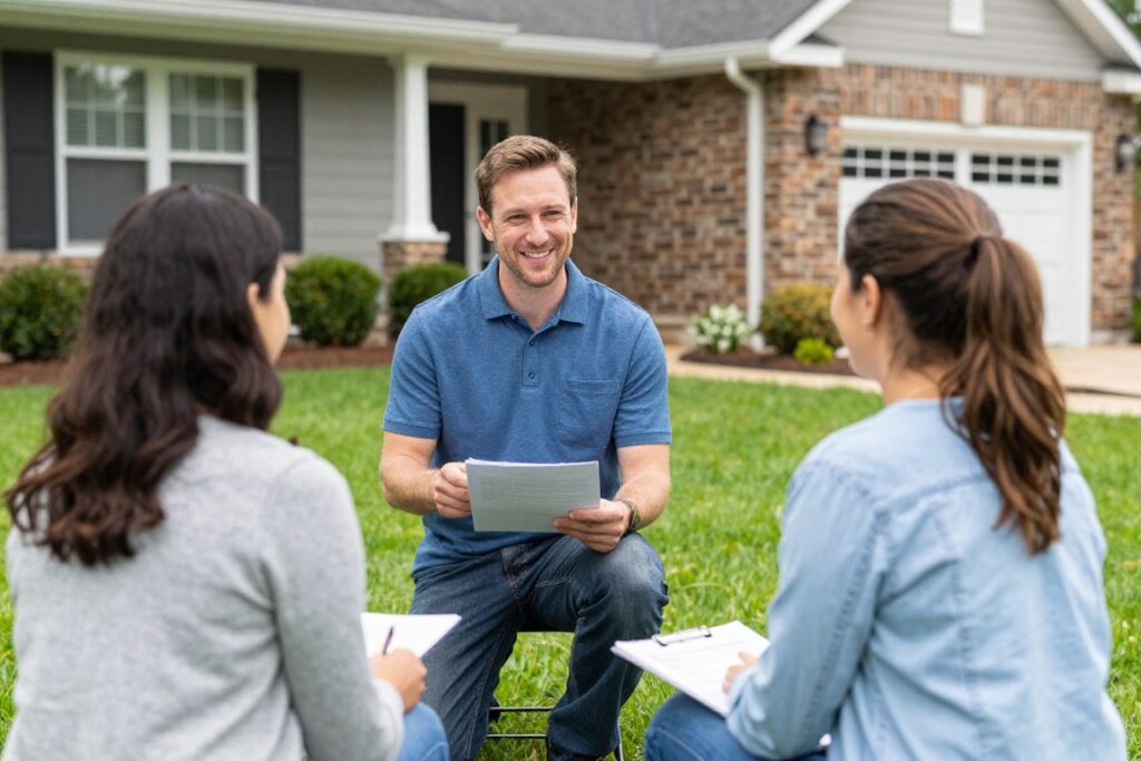 Customer consultation process with Aragon Landscaping representative in Woodstock