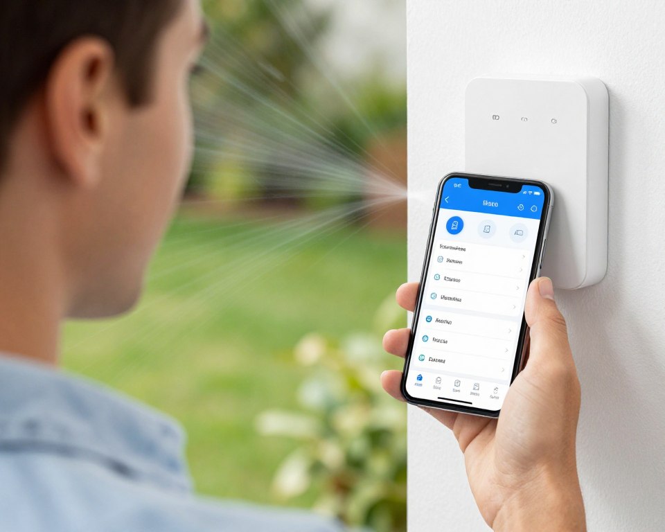Homeowner adjusting smart irrigation controller on smartphone app