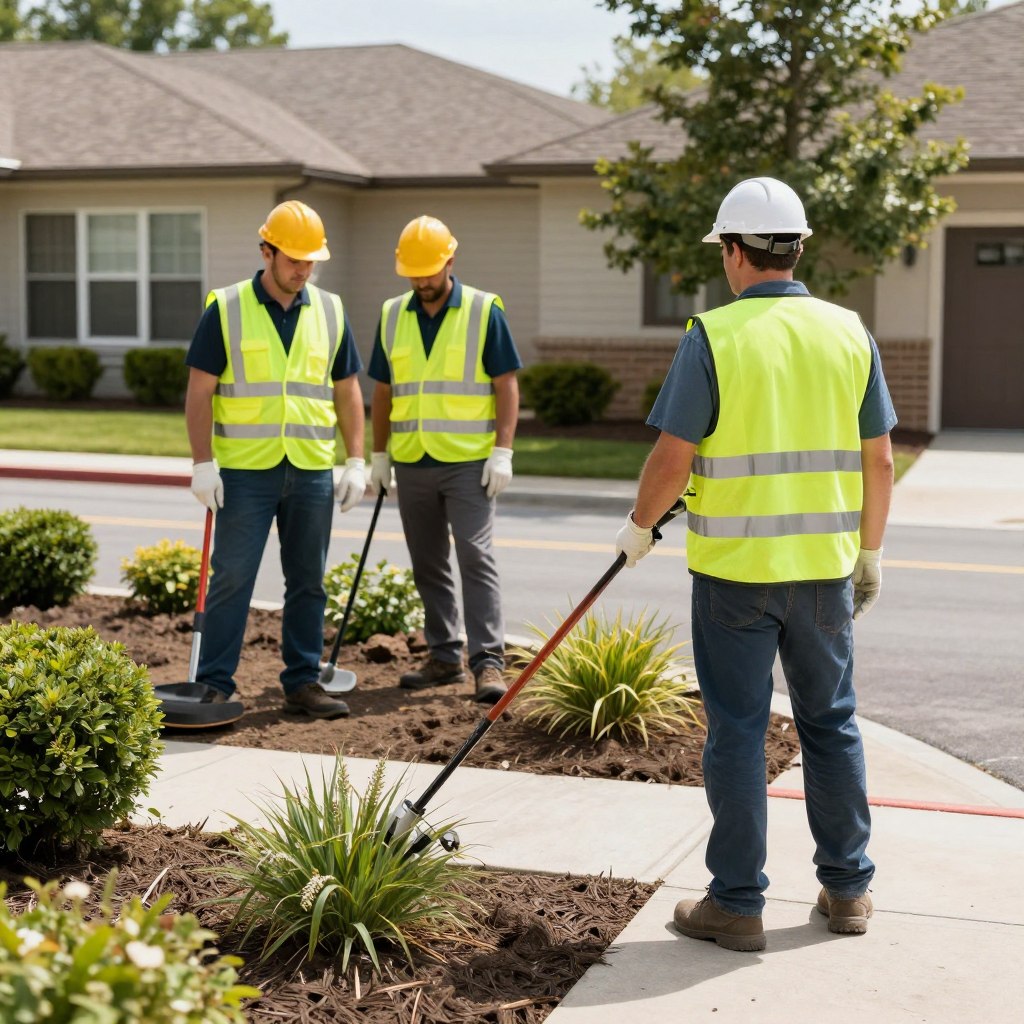 Licensed and insured commercial landscaping team working professionally