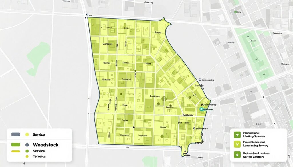 Map showing Aragon Landscaping service coverage area in Woodstock Georgia