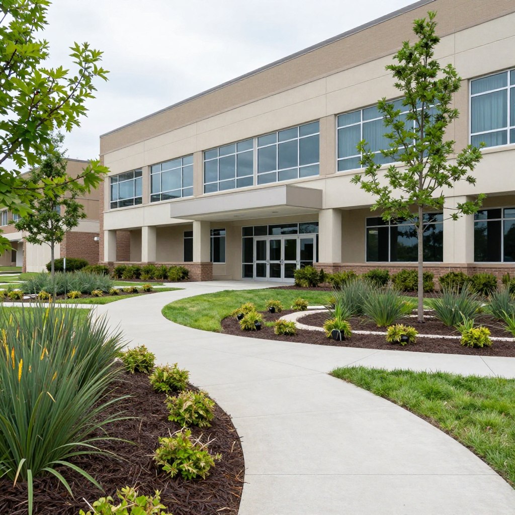 Medical facility with professional landscaping and accessible walkways