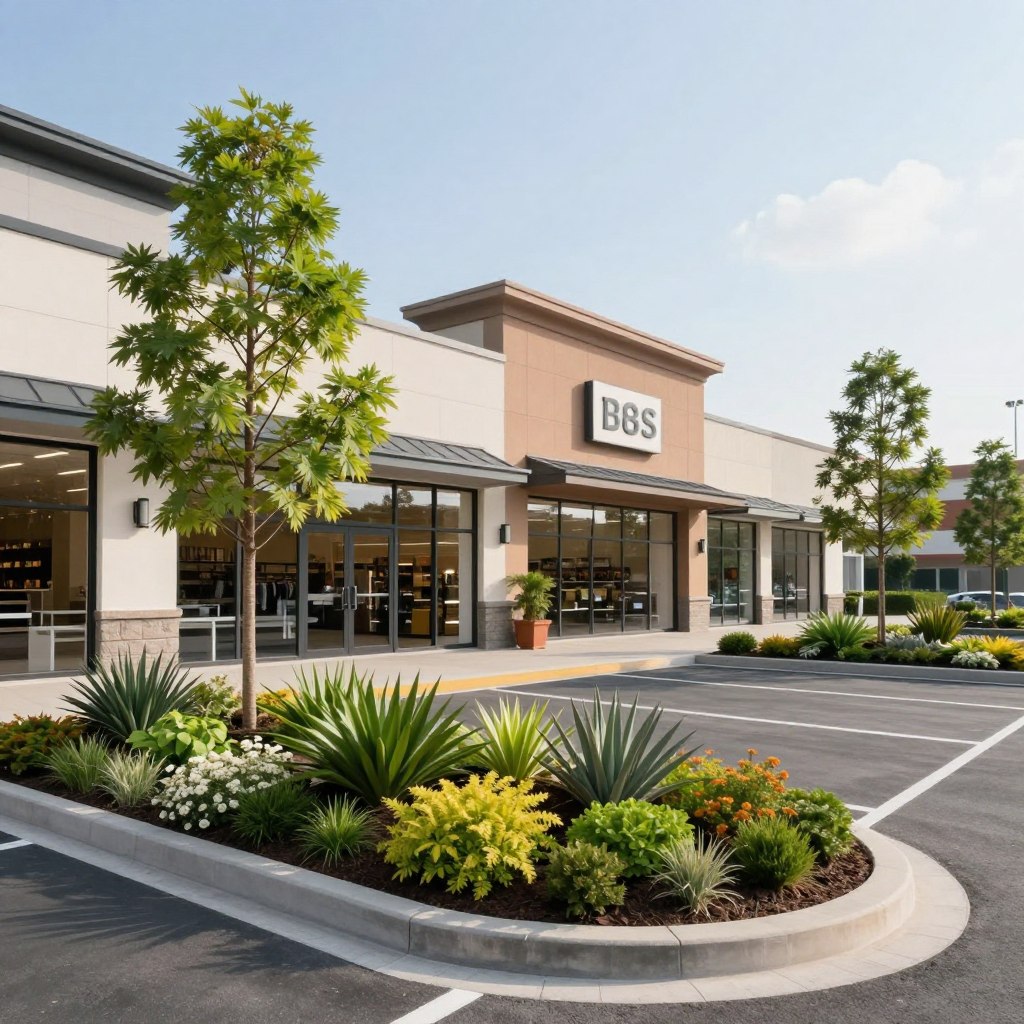 Retail shopping center with professional commercial landscaping services
