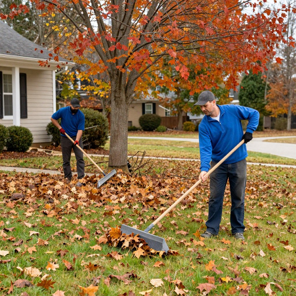 Seasonal lawn cleanup service with leaf removal in Woodstock Georgia
