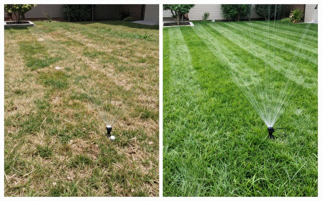 Transformation before and after professional irrigation system installation