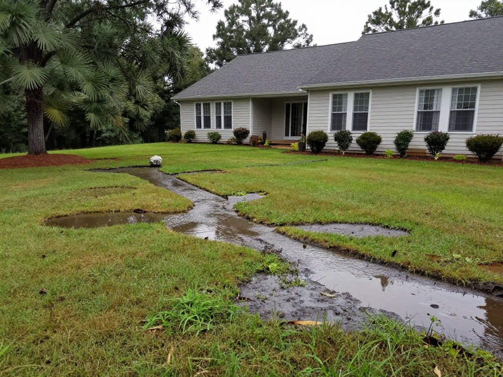 Water pooling issues in Woodstock yard showing drainage problems