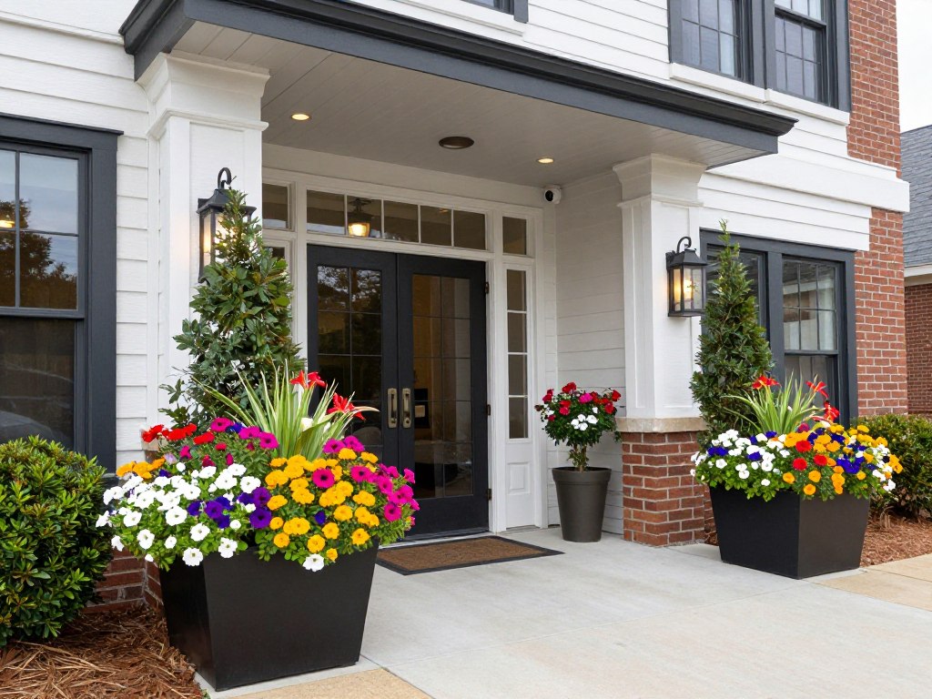 seasonal flowers enhancing commercial property appearance in Woodstock